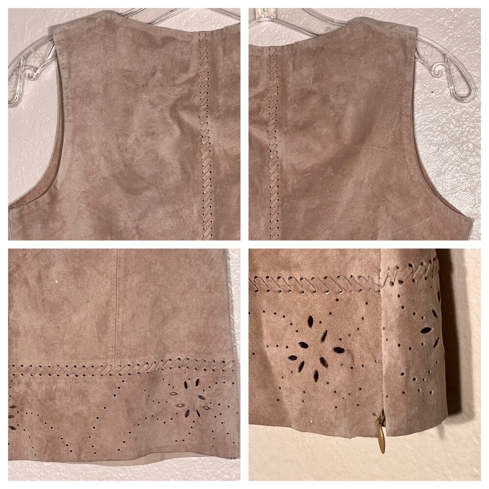 HIT P Size P Suede Leather Beige Vest Perforated Design Western Rodeo Tribal - Picture 5 of 16